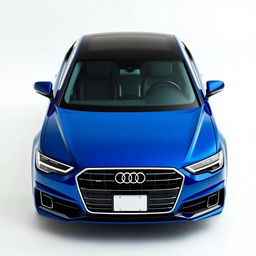 An elegant Audi A8 in a striking blue finish, showcased against a clean white background that enhances the vehicle's sleek and modern design