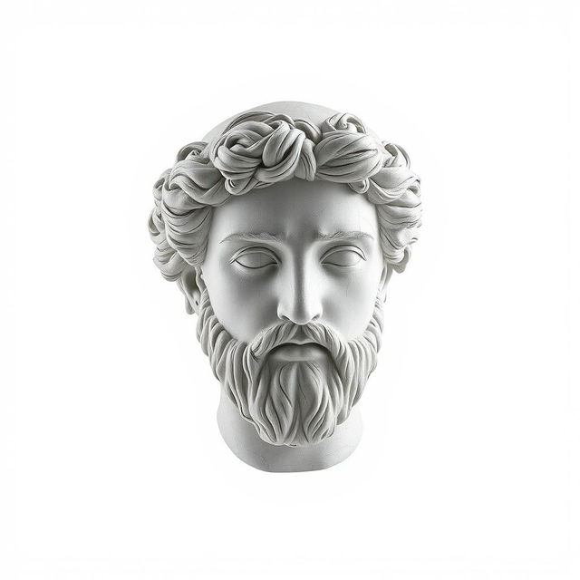 A hyper-realistic depiction of a Greek statue head, intricately designed to look as though it is composed of finely inked handwriting