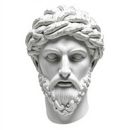 A hyper-realistic depiction of a Greek statue head, intricately designed to look as though it is composed of finely inked handwriting