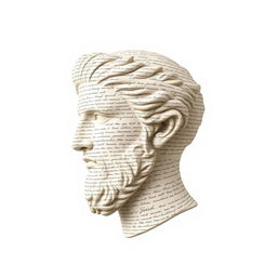 A minimalist image of a Greek statue head, crafted to appear as if it is made entirely from old handwritten text