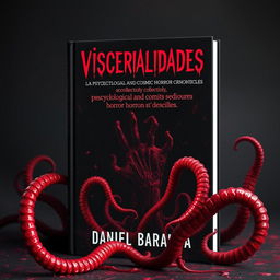 A captivating book cover for a collection of psychological and cosmic horror chronicles titled "Visceralidades" by Daniel Barauna