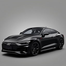 A sleek Audi RS E-tron GT in an all-black finish, including sophisticated black wheels, showcased against a stylish grey background