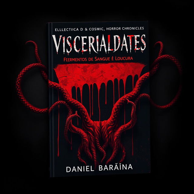 A chilling book cover for a collection of psychological and cosmic horror chronicles titled "Visceralidades