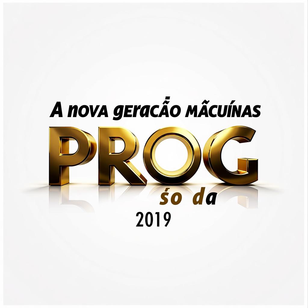 A sleek and modern design featuring text in golden and black letters that reads 'A nova geração de máquinas são da PROG'