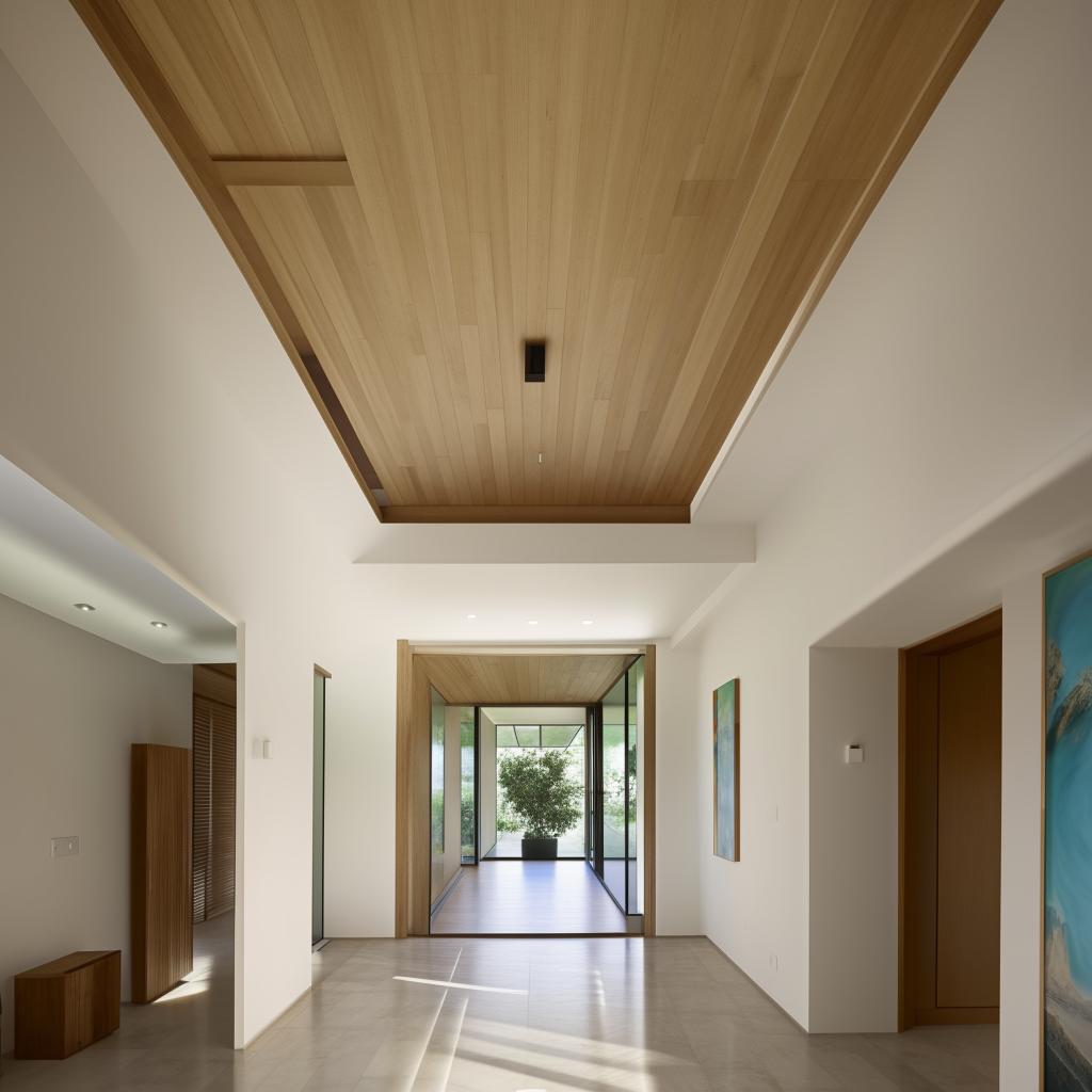 An expansive hall connecting three bedrooms on a two-storey house