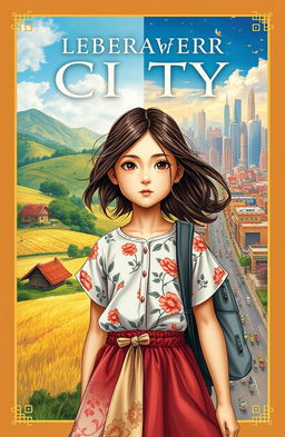 A captivating novel cover depicting the metamorphosis of a young village girl as she ventures into the city