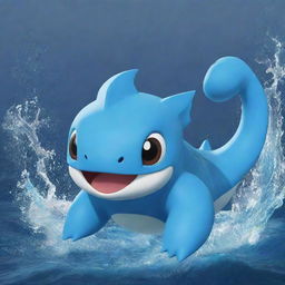 An imaginative Water-type Pokemon, or 'Fakemon', showcasing aquatic characteristics and distinctive, water-themed attack animations.