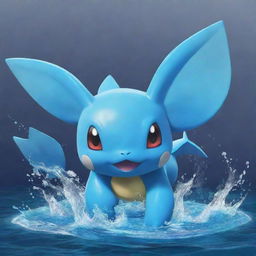 An imaginative Water-type Pokemon, or 'Fakemon', showcasing aquatic characteristics and distinctive, water-themed attack animations.