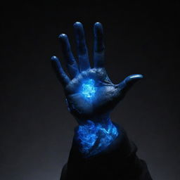 A figure composed entirely of luminescent blue energy materializes, characterized by a powerful black gauntlet on its hand emphasized by it being the only element not made of energy.