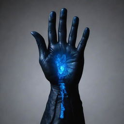 A figure composed entirely of luminescent blue energy materializes, characterized by a powerful black gauntlet on its hand emphasized by it being the only element not made of energy.