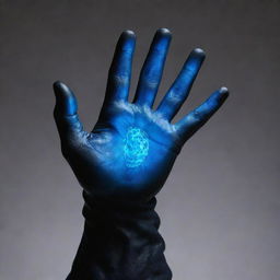 A figure composed entirely of luminescent blue energy materializes, characterized by a powerful black gauntlet on its hand emphasized by it being the only element not made of energy.