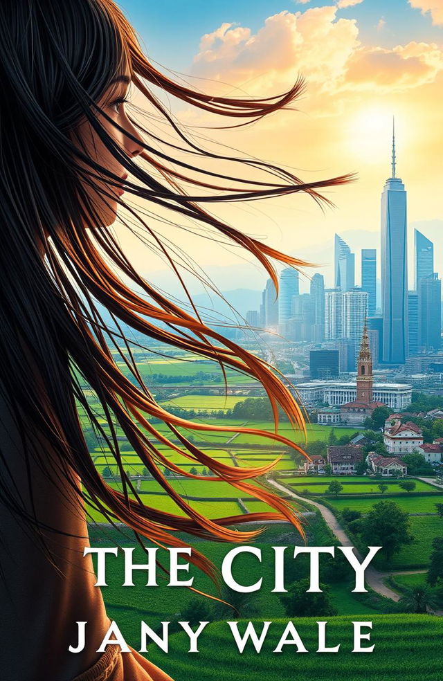 A captivating novel cover depicting the transformational journey of a young village girl venturing into the city