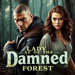 A classic movie poster featuring two prominent characters: a fierce male warrior with a shaved head in a dark leather jacket and an adventurous female character with wavy brown hair in a flowing white outfit