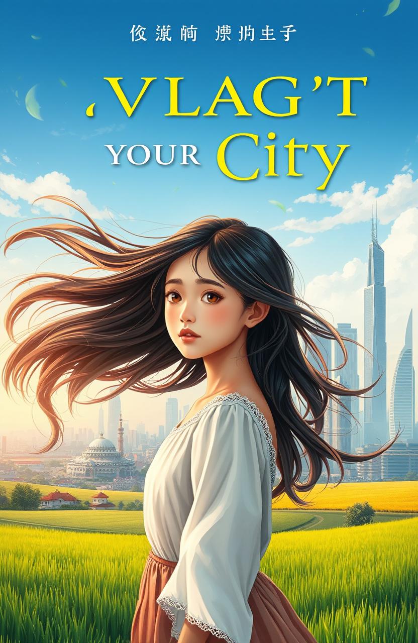 A stunning book cover illustrating the metamorphosis of a young village girl trying her luck in the city