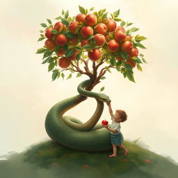 A visually striking and artistic poster featuring a contemporary poetic reinterpretation of a small apple tree, vibrant and full of life