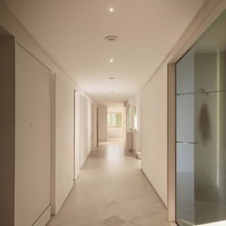 An expansive hall linking three bedrooms on a double-storey house with dimensions 12x32