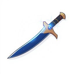 A whimsical cartoon-style illustration of the Misty Step dagger, featuring a slender blade made of shining obsidian that glows with a soft blue hue