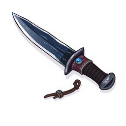 A charming cartoon-style illustration of the Misty Step dagger, featuring a slender blade made of gleaming obsidian that sparkles with a mystical sheen