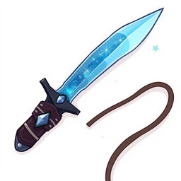 A charming cartoon-style illustration of the Misty Step dagger, featuring a slender blade made of gleaming obsidian that sparkles with a mystical sheen