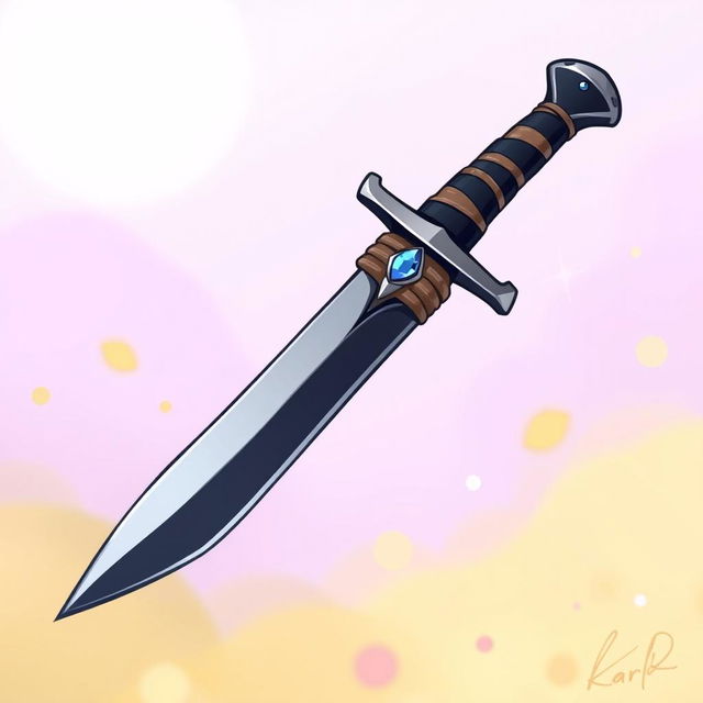 A delightful cartoon-style illustration of the Misty Step dagger, featuring a slender blade made of obsidian