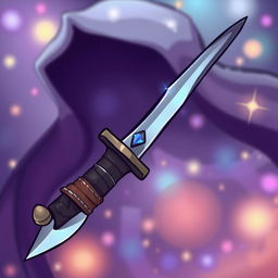 A playful cartoon-style illustration of a dagger featuring a slender blade made of obsidian