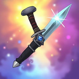 A playful cartoon-style illustration of a dagger featuring a slender blade made of obsidian