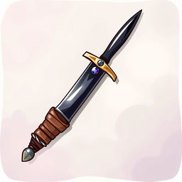 A whimsical cartoon-style illustration of a dagger featuring a slender blade made of obsidian