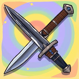 A whimsical cartoon-style illustration of a dagger featuring a slender blade made of obsidian