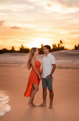 A romantic scene set in a picturesque Australian landscape featuring a girl from Australia and a boy from Indonesia