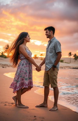 A romantic scene set in a picturesque Australian landscape featuring a girl from Australia and a boy from Indonesia
