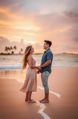 A romantic scene set in a picturesque Australian landscape featuring a girl from Australia and a boy from Indonesia