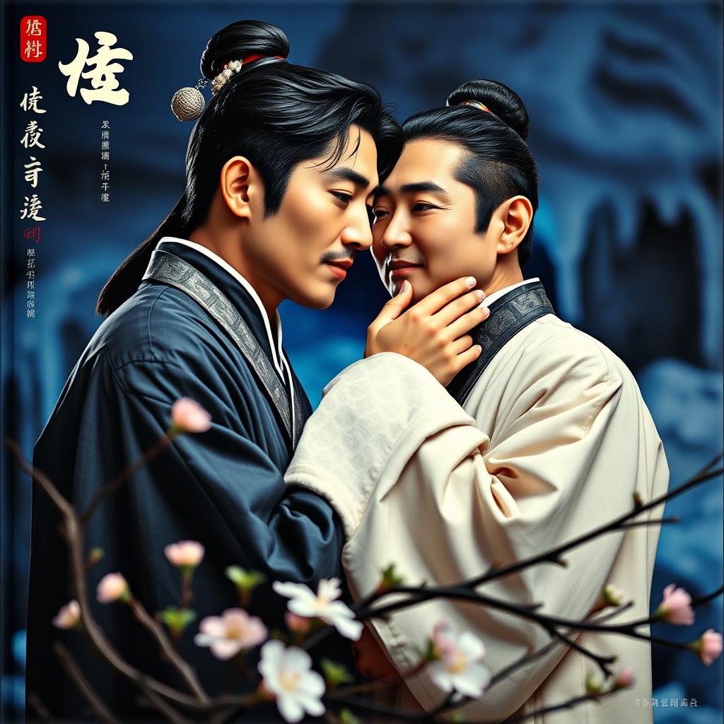 A cover image featuring two men in a close and intimate pose, with one man gently touching the other's chin