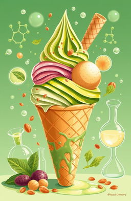 A unique and vibrant illustration representing an imaginative dessert inspired by Es Krim Nabati