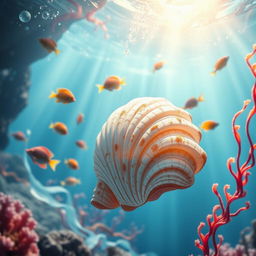 A stunning underwater scene featuring a beautifully detailed seashell