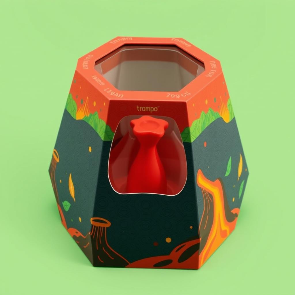 An innovative hexagonal packaging design for a toy called 'trompo' that features a steeply conical shape