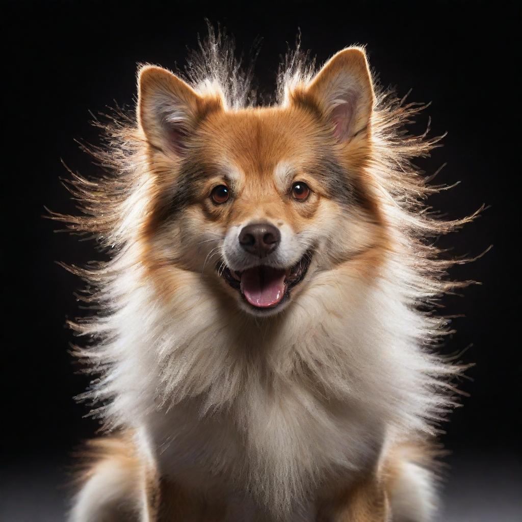 A dynamic dog showcasing its incredible electric power, with its fur sparking with energy and eyes glowing with electricity