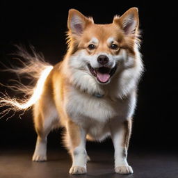 A dynamic dog showcasing its incredible electric power, with its fur sparking with energy and eyes glowing with electricity