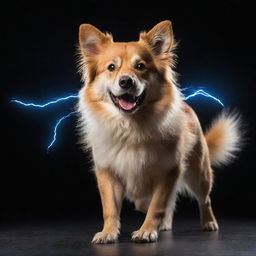 A dynamic dog showcasing its incredible electric power, with its fur sparking with energy and eyes glowing with electricity