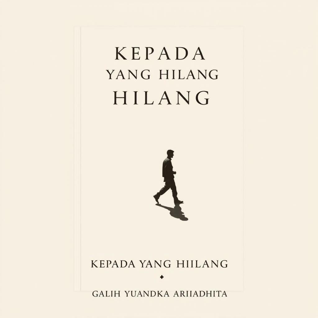 A minimalist and classic novel cover titled 'KEPADA YANG HILANG', showcasing a solitary figure walking with their shadow cast alongside them