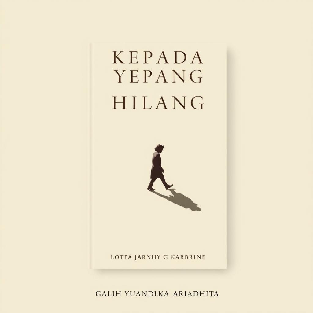 A minimalist and classic novel cover titled 'KEPADA YANG HILANG', showcasing a solitary figure walking with their shadow cast alongside them