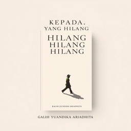 A classic and minimalist novel cover for 'KEPADA YANG HILANG', featuring an illustration of a person walking with a prominent shadow beside them