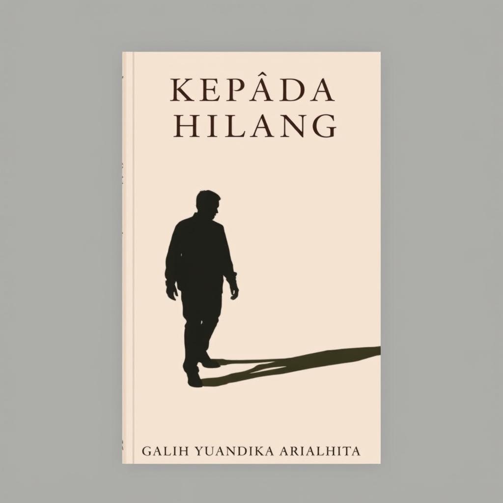 A minimalist and classic novel cover for 'KEPADA YANG HILANG', featuring a silhouette of a person walking with their shadow prominently displayed