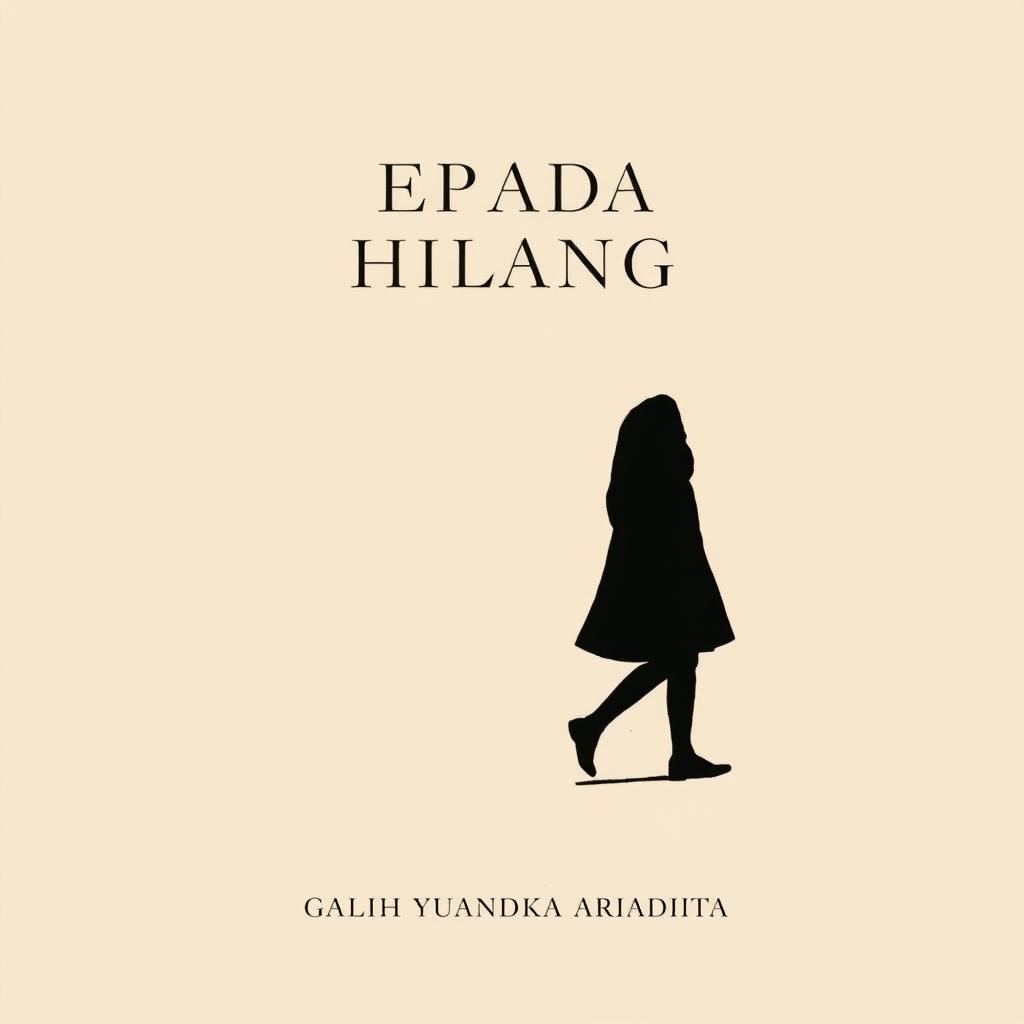 A minimalist novel cover for 'KEPADA YANG HILANG', featuring a silhouette of a person walking with their shadow next to them