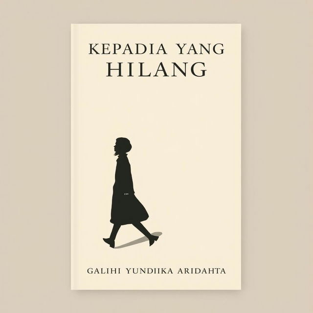 A novel cover design for 'KEPADA YANG HILANG', featuring a minimalist illustration of a person walking with their shadow