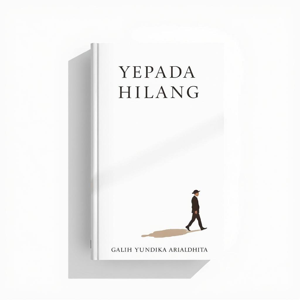 A minimalist novel cover for 'KEPADA YANG HILANG', featuring an elegant illustration of a person walking, accompanied by their shadow