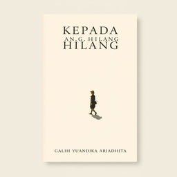 A minimalist novel cover for 'KEPADA YANG HILANG', featuring an elegant illustration of a person walking, accompanied by their shadow