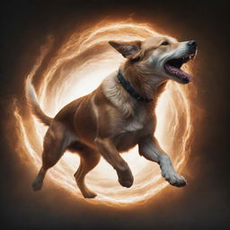 A detailed drawing of a powerful dog manifesting its unique supernatural abilities, with dynamic energy emanating from it