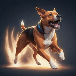 Animated drawing of a powerful dog showcasing its dynamic abilities, with magical effects popping in a cartoon style