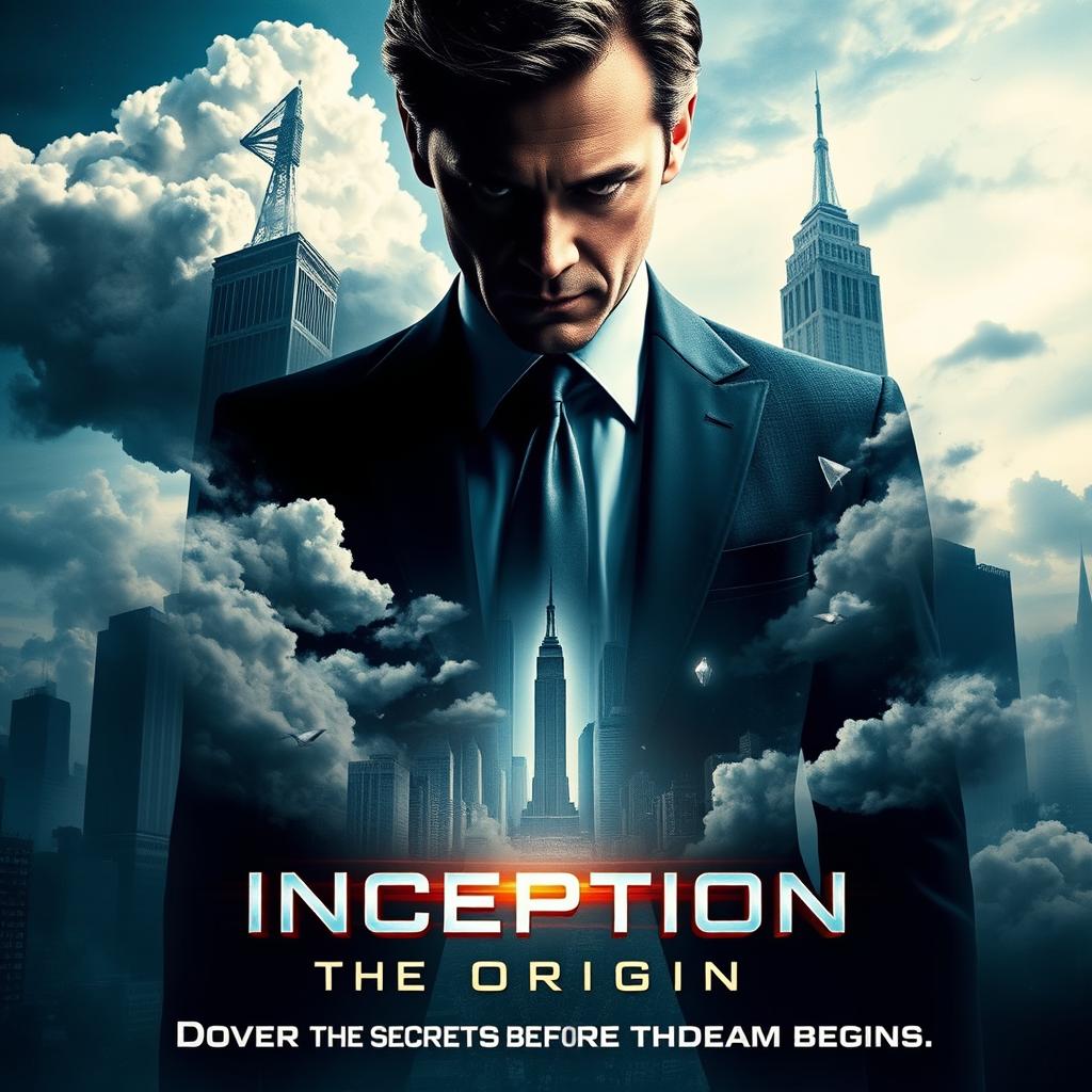 An intriguing movie poster for 'Inception: The Origin', featuring a surreal landscape that blends dream-like elements and reality