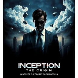 An intriguing movie poster for 'Inception: The Origin', featuring a surreal landscape that blends dream-like elements and reality